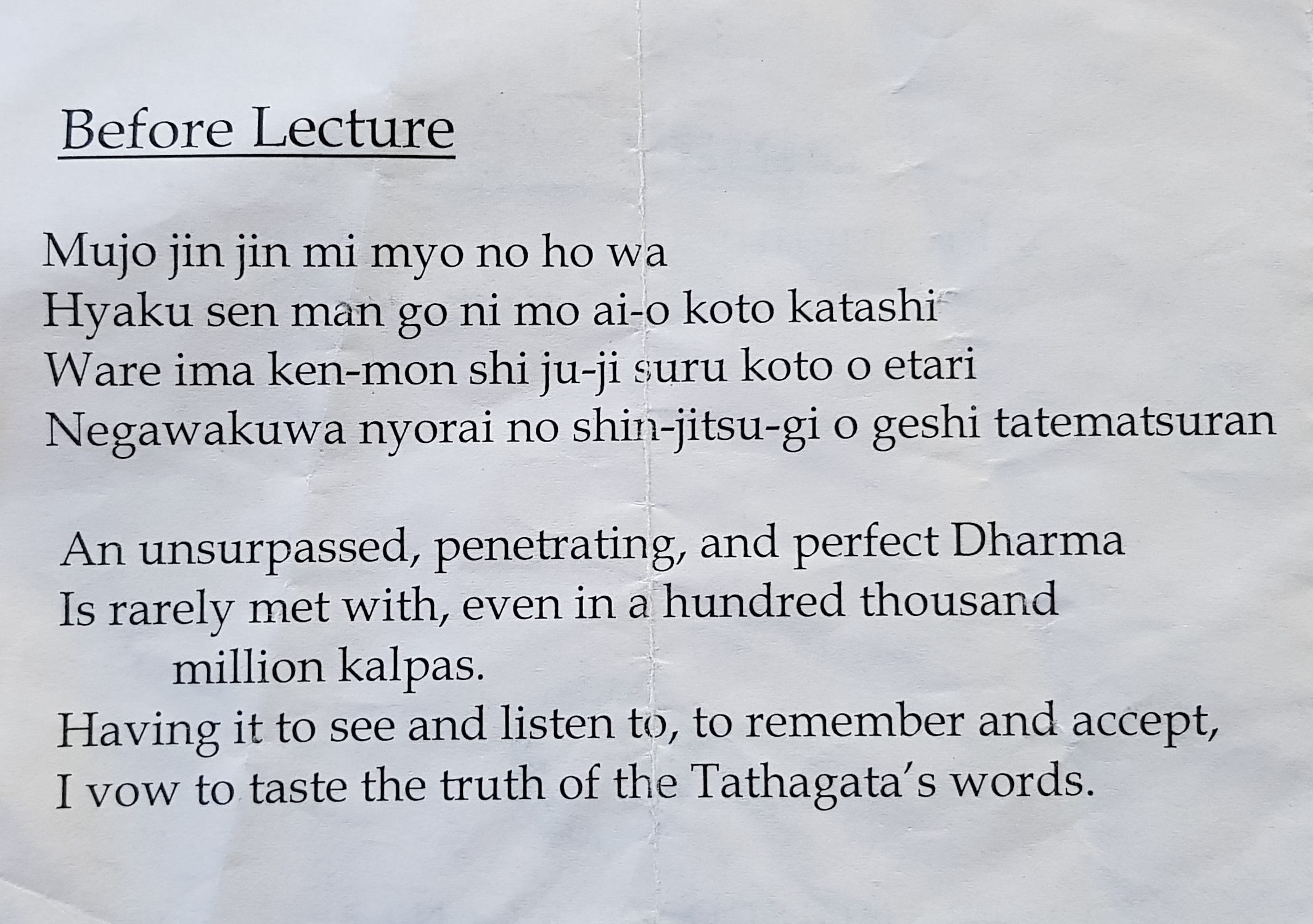 SFZC Before Lecture Verse